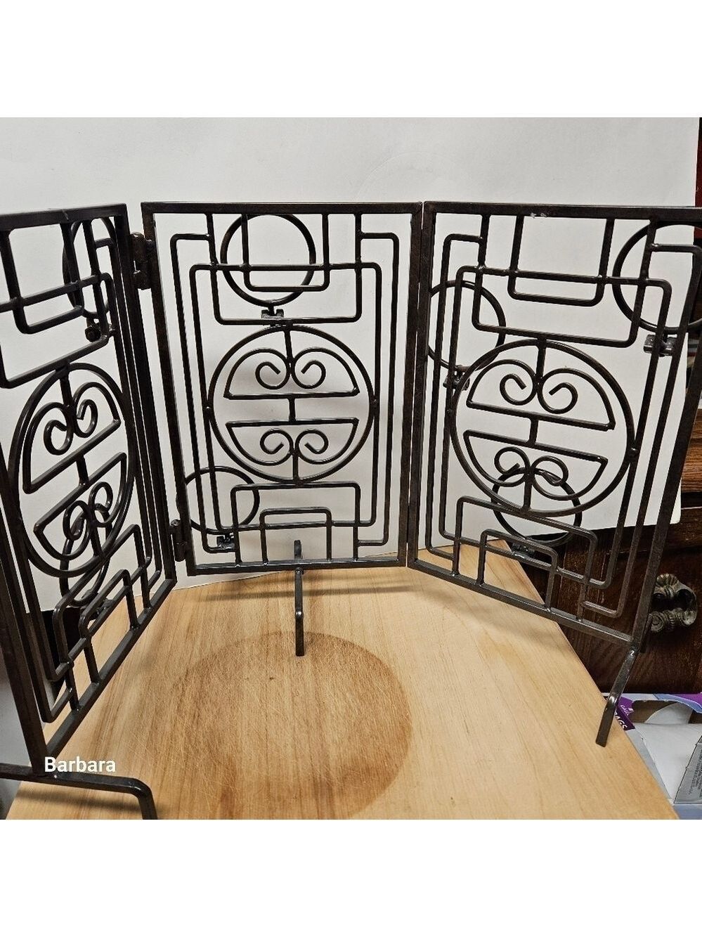 Vintage 3-Panel Tabletop Folding Cast Iron Candle Holder Screen Holds 8 Votives
